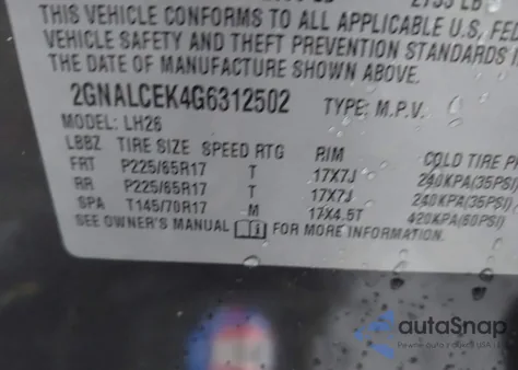 2016 Chevrolet Equinox Lt из США, поврежденный, VIN 2GNALCEK4G6312502